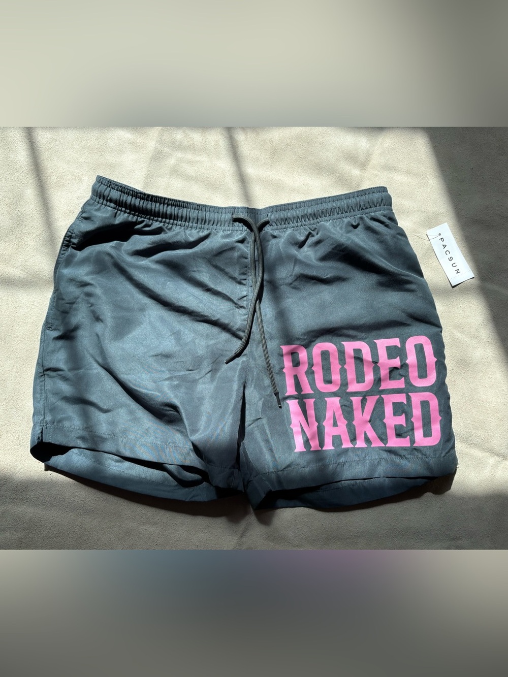 Ripple Junction Gray Drawstring Athletic Shorts with Pink Graphic